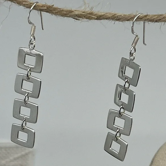 Vintage Sterling Silver Geometric Dangle Earrings | NF 925 Thailand | 5.8g - Picture 12 of 17